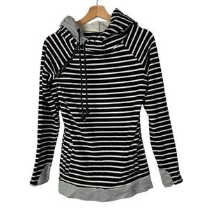 Boutique Ampersand Ave Black & White Stripe Double Layer Hoodie Sweatshirt S